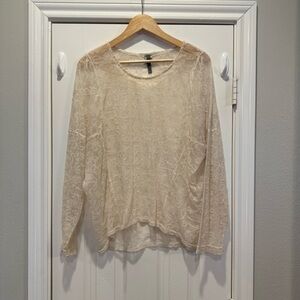 XCVI Blouse Long Sleeve Lace Mesh Ivory Off White Nylon Sheer Boho Layering XL